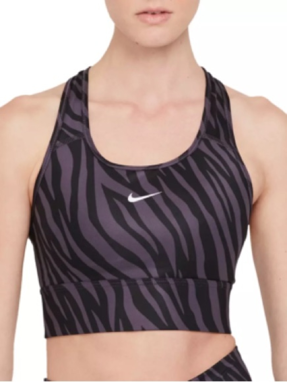 Nike Dri-FIT Zebra Print Sports Bra – Purple/Black – Size Large – Medium Support